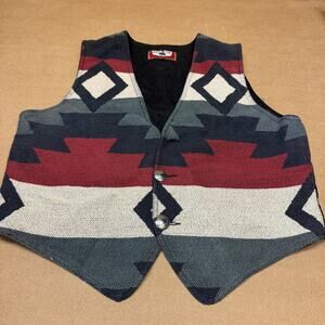 Vintage True Grit Vest Mens 4 Southwest Aztec Woven Quilted Concho Buttons 90s